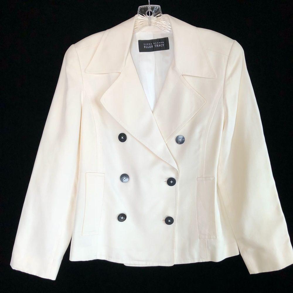 Double-breasted cream cropped blazer- Ellen Tracy